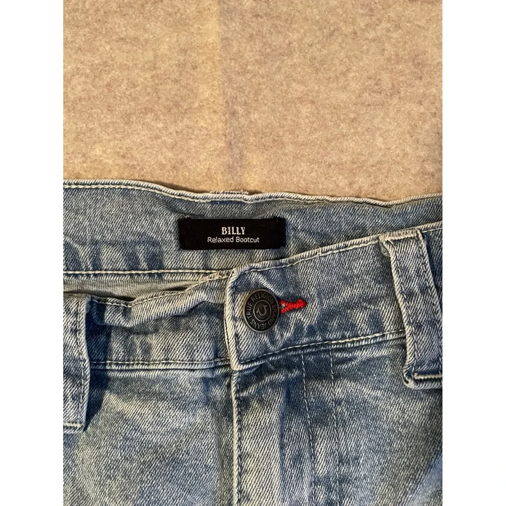 True Religion Billy Relaxed Bootcut Jeans Light Wash Red Stitching Mens 36